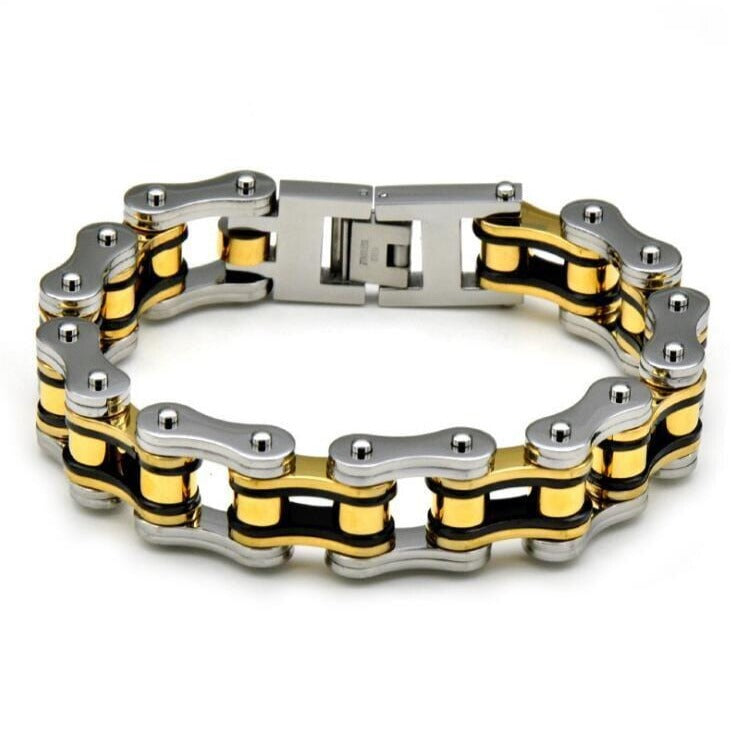Bracelet Chaîne de Moto Or et Argent en Acier