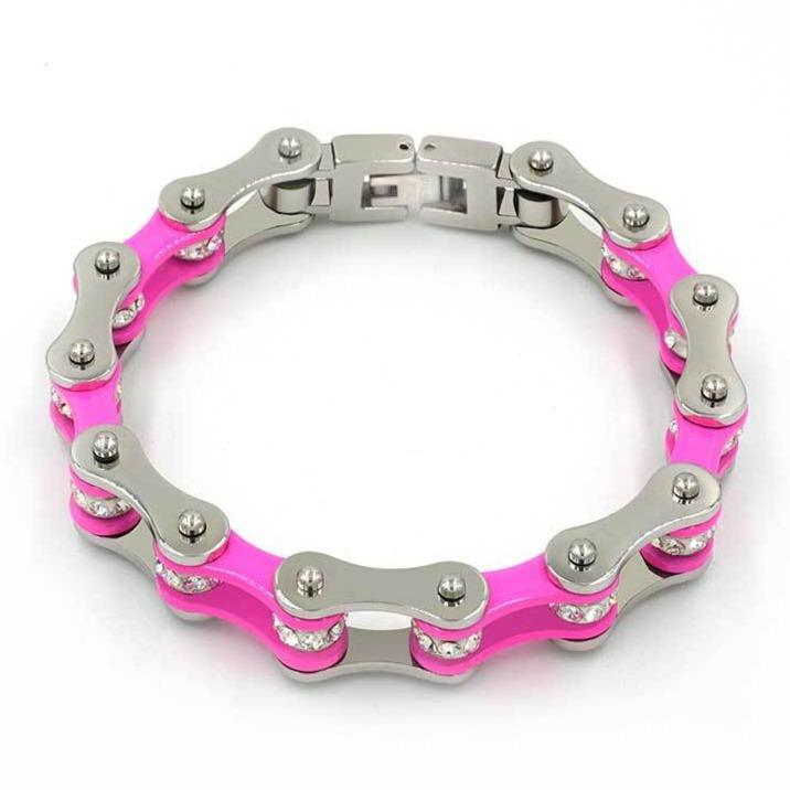 Bracelet Chaîne de Moto Rose en Acier