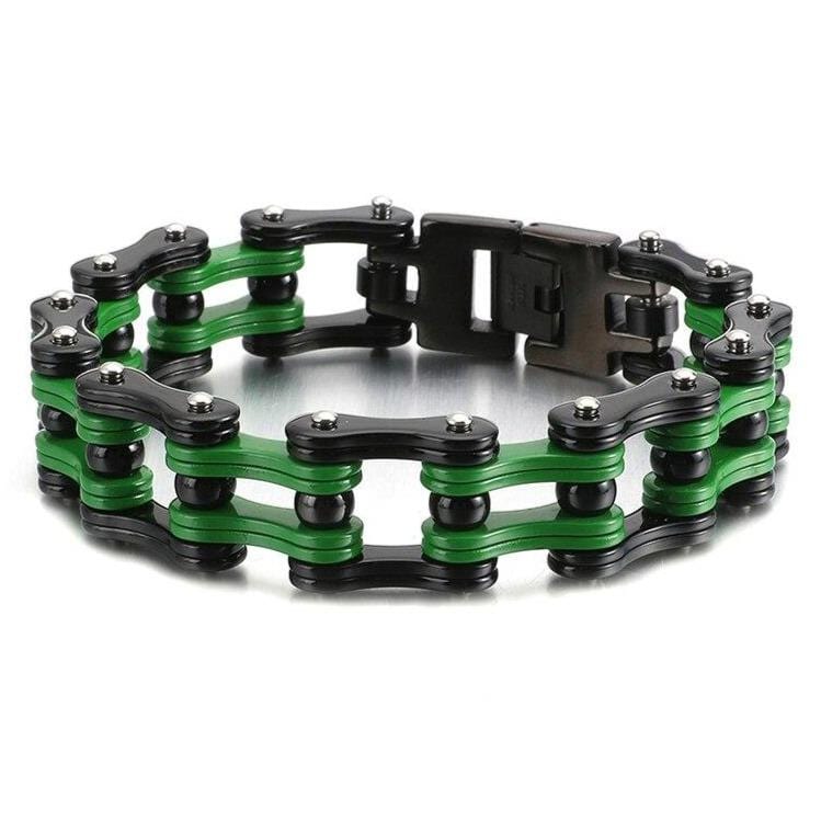 Bracelet Chaîne de Moto Vert en Acier