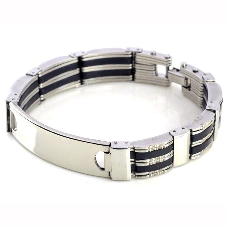 Bracelet Chaîne Homme Plaque Argentée en Acier