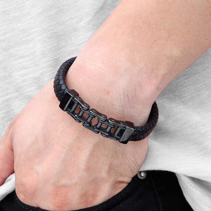 Bracelet chaine moto cuir
