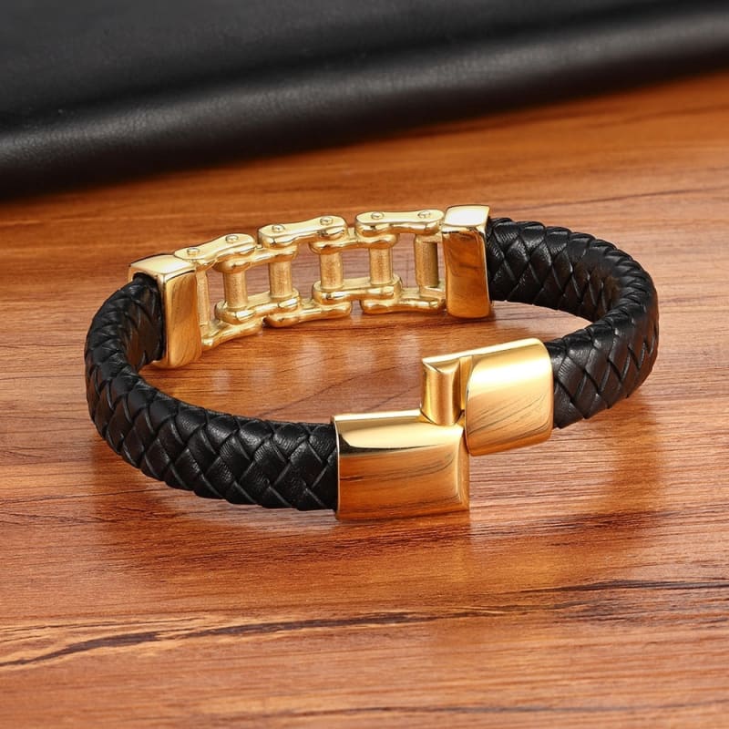 Bracelet chaine moto cuir