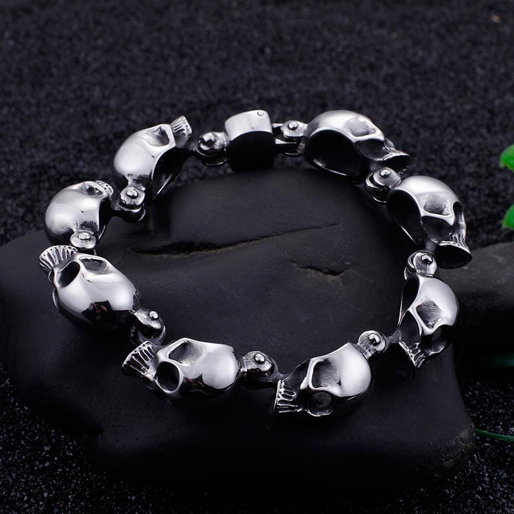 Bracelet Chaîne Tête de Mort en Acier