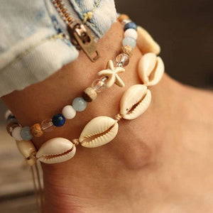 Bracelet De Cheville Délicat En Or - Chaîne à Perles Et Coquillages, Réglable, Pour L'été Et La Plage - 3