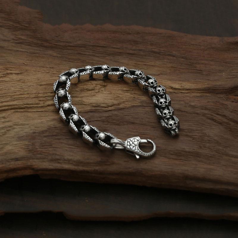 Bracelet Maillions Tête de Mort en Argent