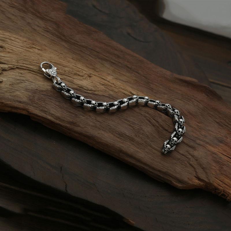 Bracelet Maillions Tête de Mort en Argent