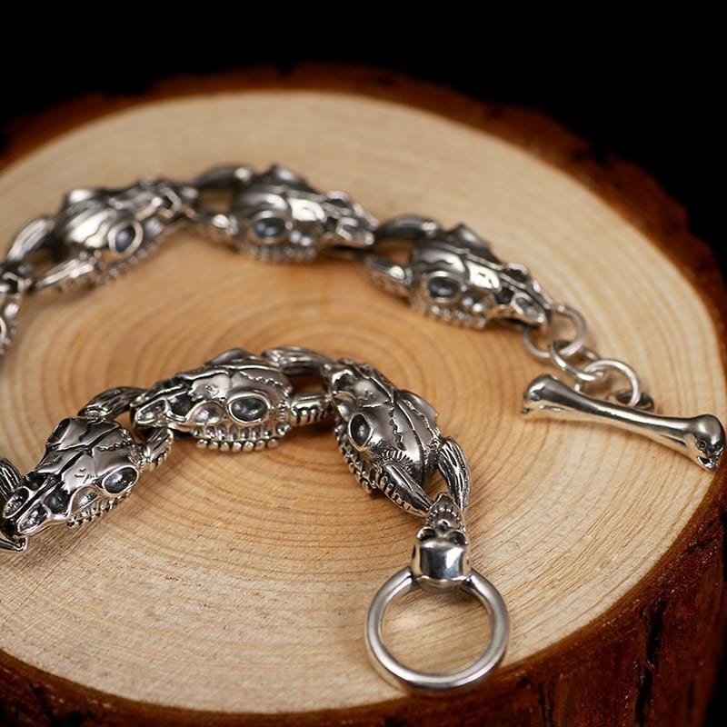 Bracelet Tête de Mort Taureau en Argent