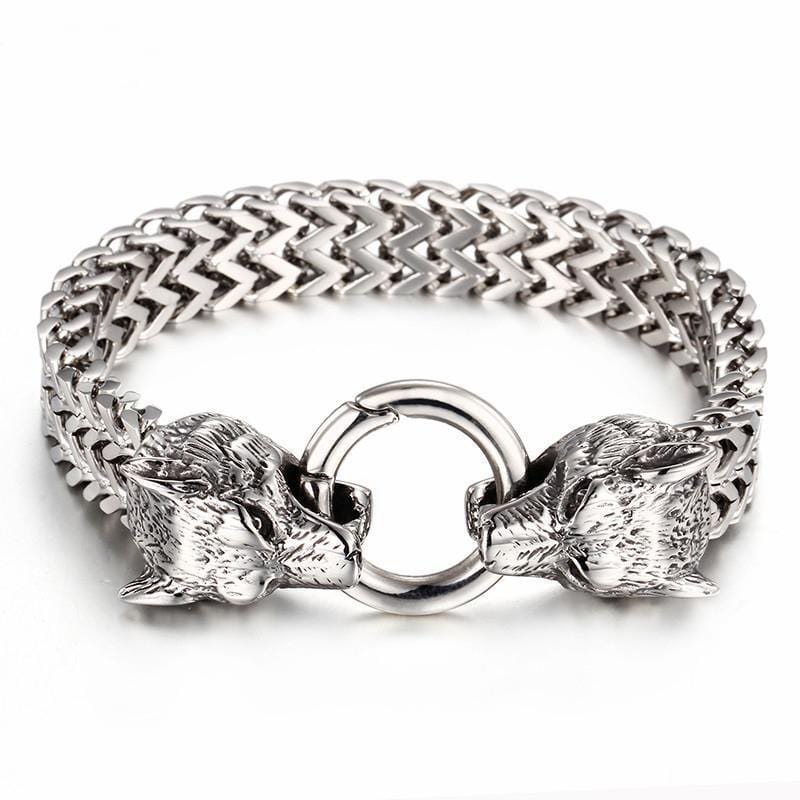 Bracelet Viking Geri et Freki Loup d'Odin en Acier