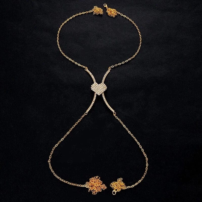 Bralette bijou de corps en chaine avec coeur strass - Lizzie