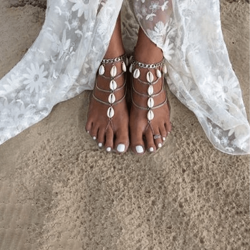 Chaine de cheville argent coquillage