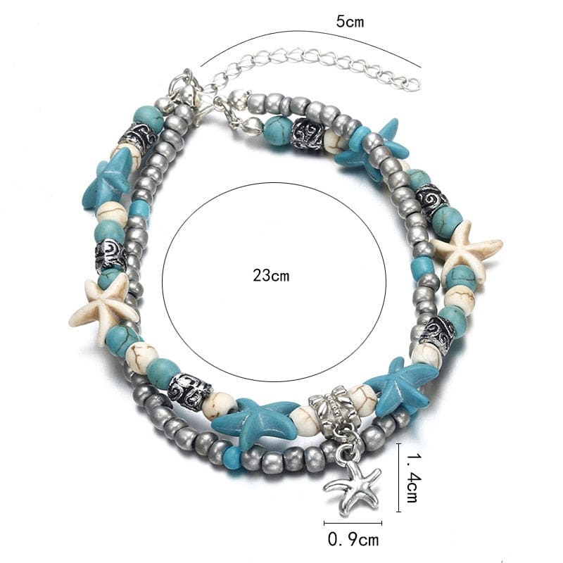 Chaine de cheville argent et perles bleues