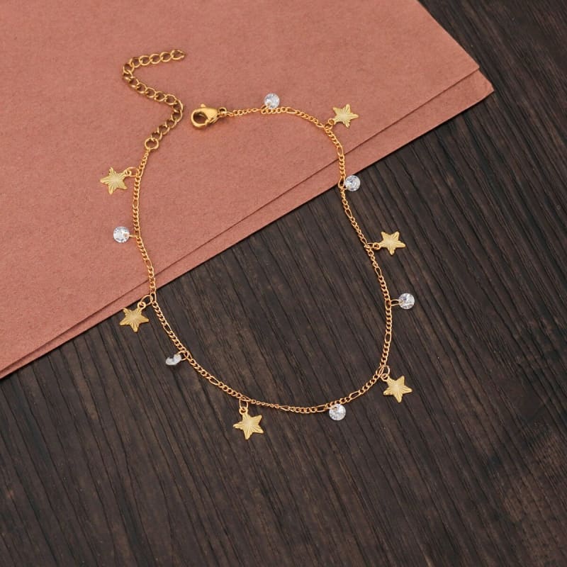 Chaîne De Cheville Étoile Dorée - Ajustable - Acier Inoxydable - Bijou Minimaliste Pour Femme - Cadeau Été/Plage - 5