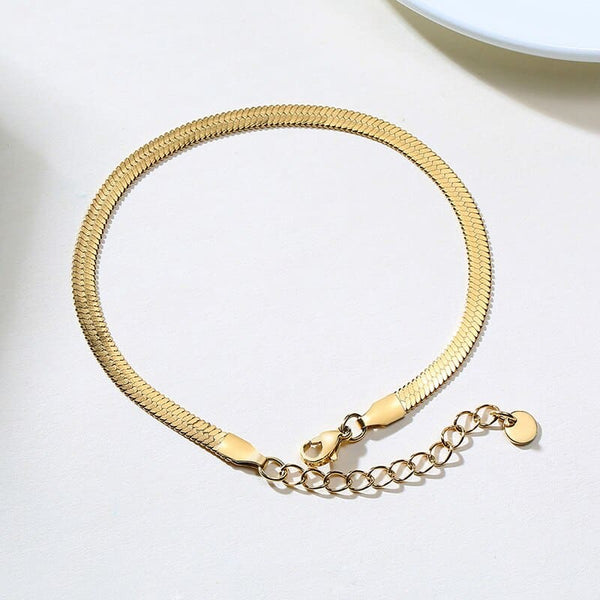Bracelet Cheville Maille Serpent Acier Or, Style Discret, Par Ateliersdisa