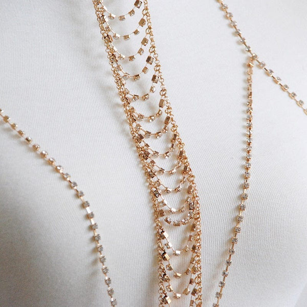 2 Chaînes De Poitrine En Métal – Bijoux Simples Et élégants – Or – Décoration Corporelle, Accessoire Plage, Fête – Pour Femmes