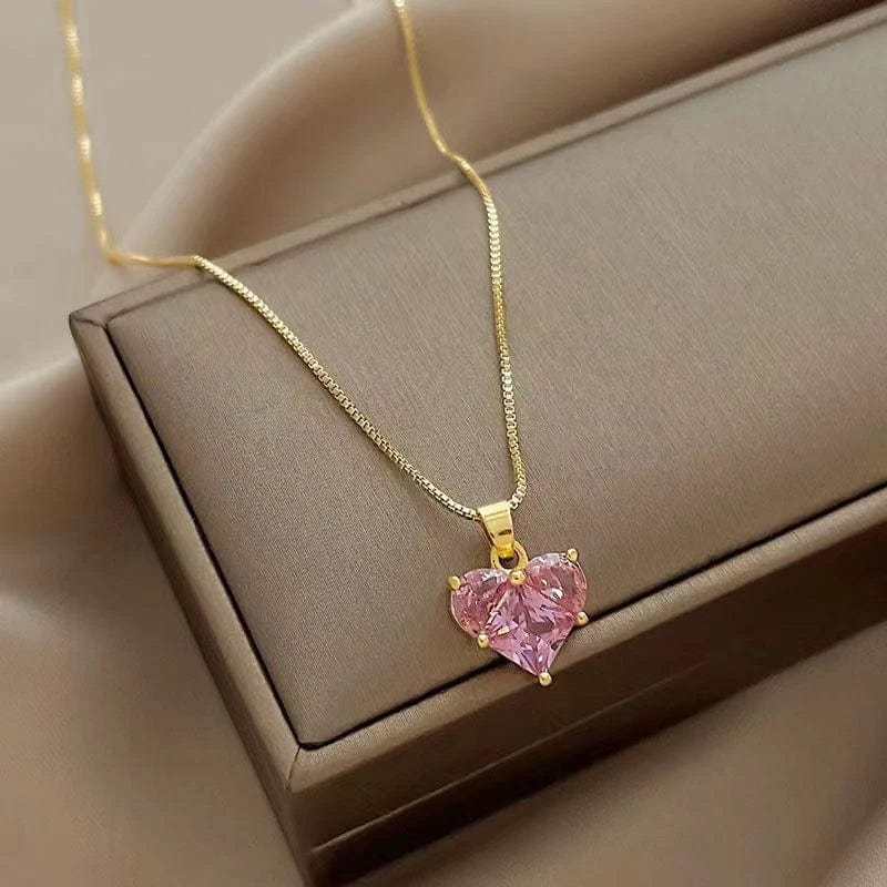 Collier coeur rose