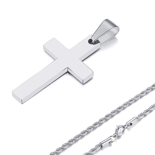 Collier Croix Homme Acier Inoxydable - Pendentif Croix Chrétienne, Chaîne 60cm, Cadeau Pour Homme Ou Femme