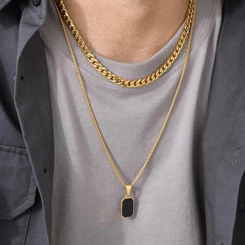 Collier Double Chaine Collier Double Chaine Pendentif Homme