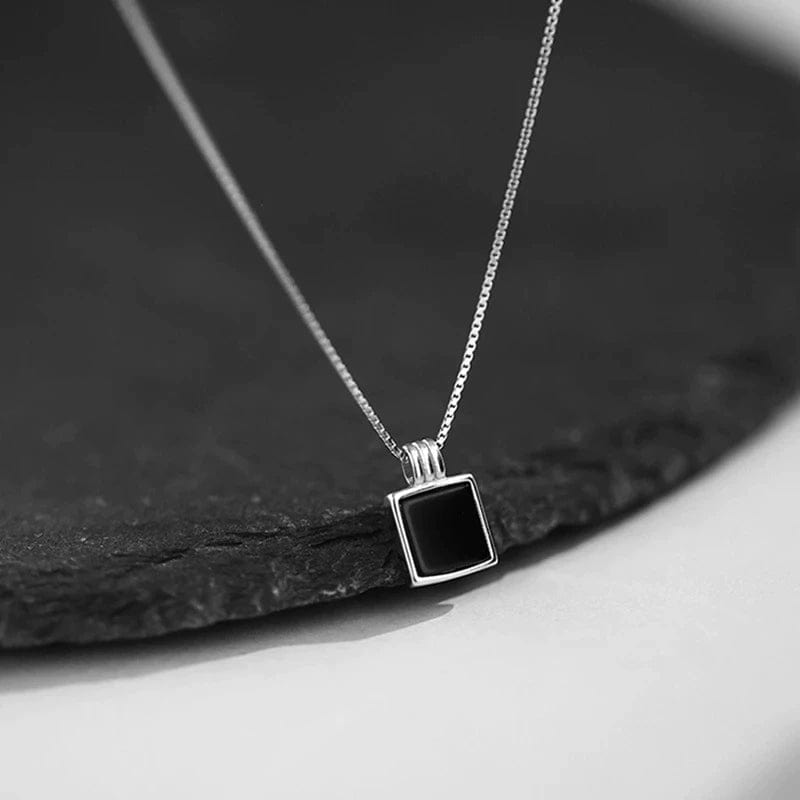 Collier femme argent carre noir
