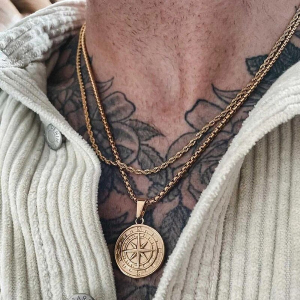 Collier homme pendentif boussole or Chaîne Bijoux