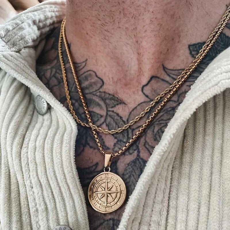 Médaille Collier Homme Original Collier Homme Pendentif Boussole