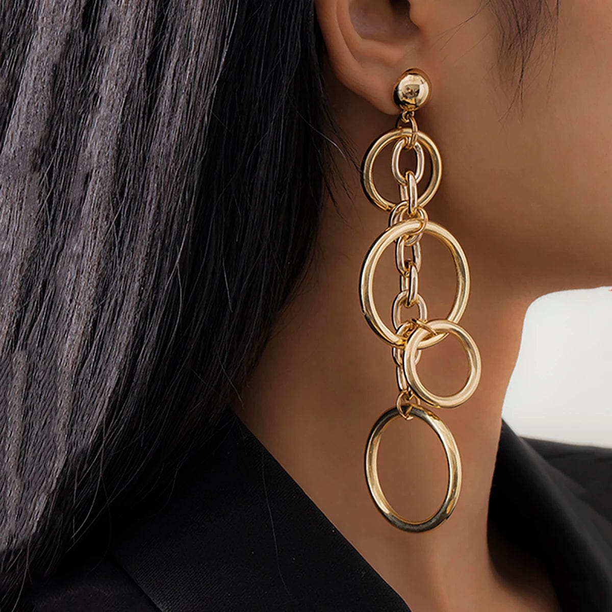 Boucles D'oreilles Pendantes Dorées Forme Larme Martelée - Grande Taille, Style Vintage - Pour Femmes